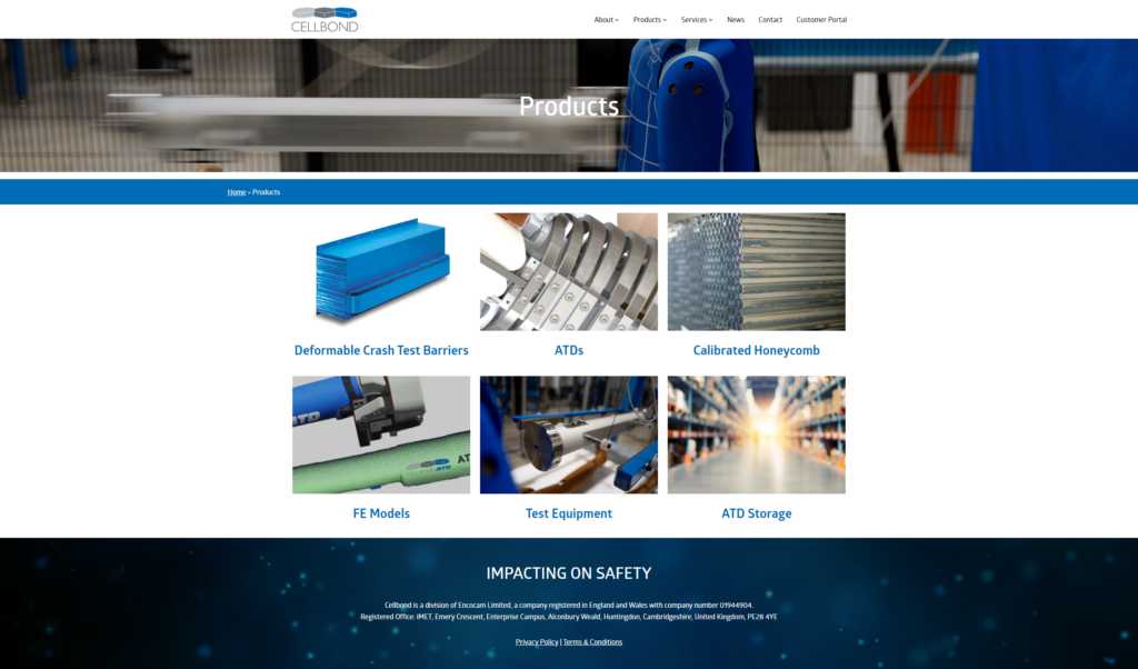 A screen grab of the new Cellbond website showing product categories